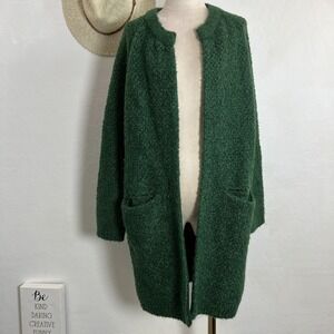 Axara Paris emerald green long cardigan sweater L pocket cozy lounge work church